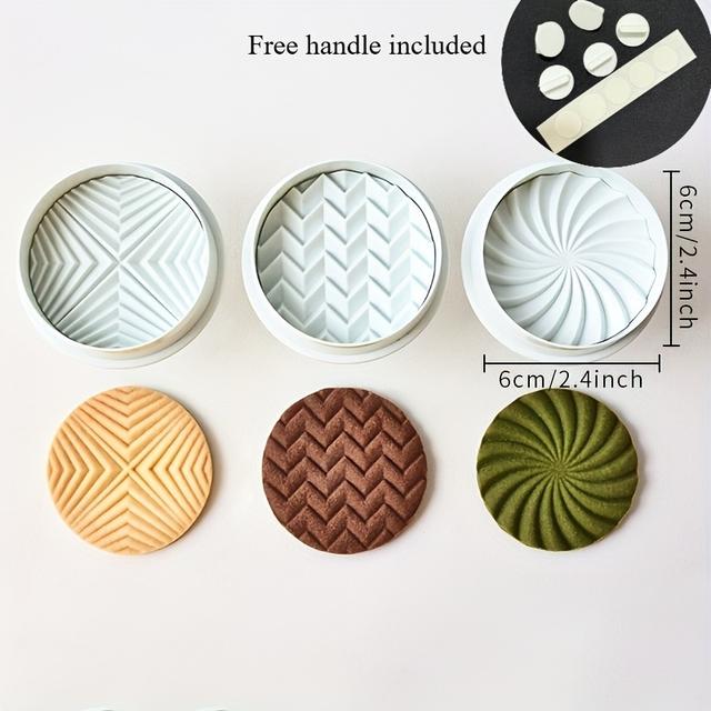 TEMU 3 Stück Retro Geometrische Keksformen, Nostalgische Wellenmilch-Pfannkuchen 3D Stempelform, Hellbeige Handpresse Werkzeug Keksausstecher