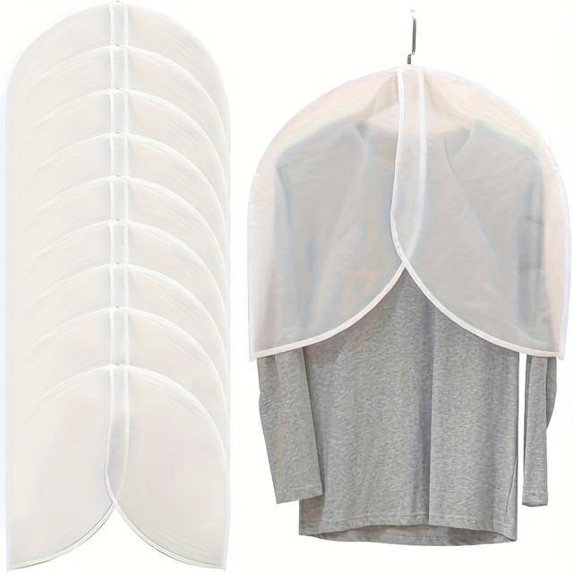 TEMU 10pcs White Pvc Garment Covers, Translucent Breathable Suit Dust Covers, Shoulder Protectors For Clothes, Coats, Jackets, With Wardrobe