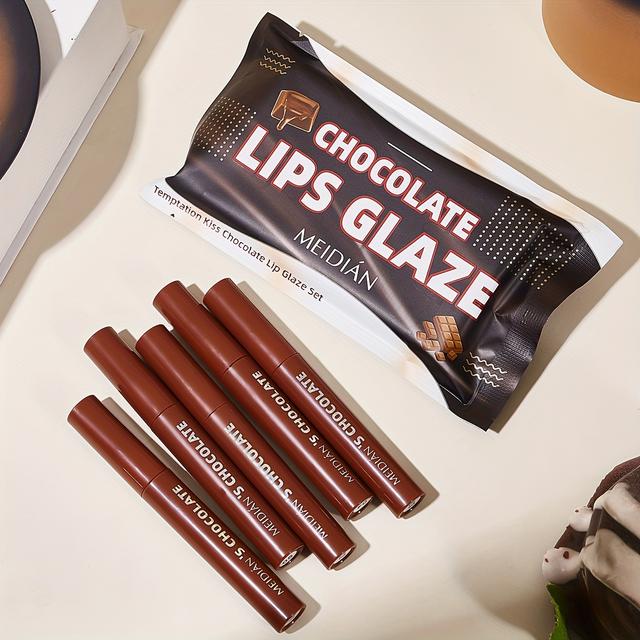 TEMU 5pcs Chocolate Lip Glazes, Matte Lip Gloss - Durable Waterproof Liquid Lipstick, Suitable For Types, Velvet Matte Effect, Suitable For Valentine's Day Gifts