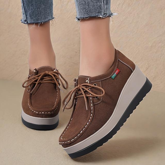 TEMU Zapatos de moda casuales para mujer, zapatos de cordones individuales con plataforma, zapatos de plataforma, talla grande, zapatos de caminar antideslizantes, mocasines, zapatos de mujer