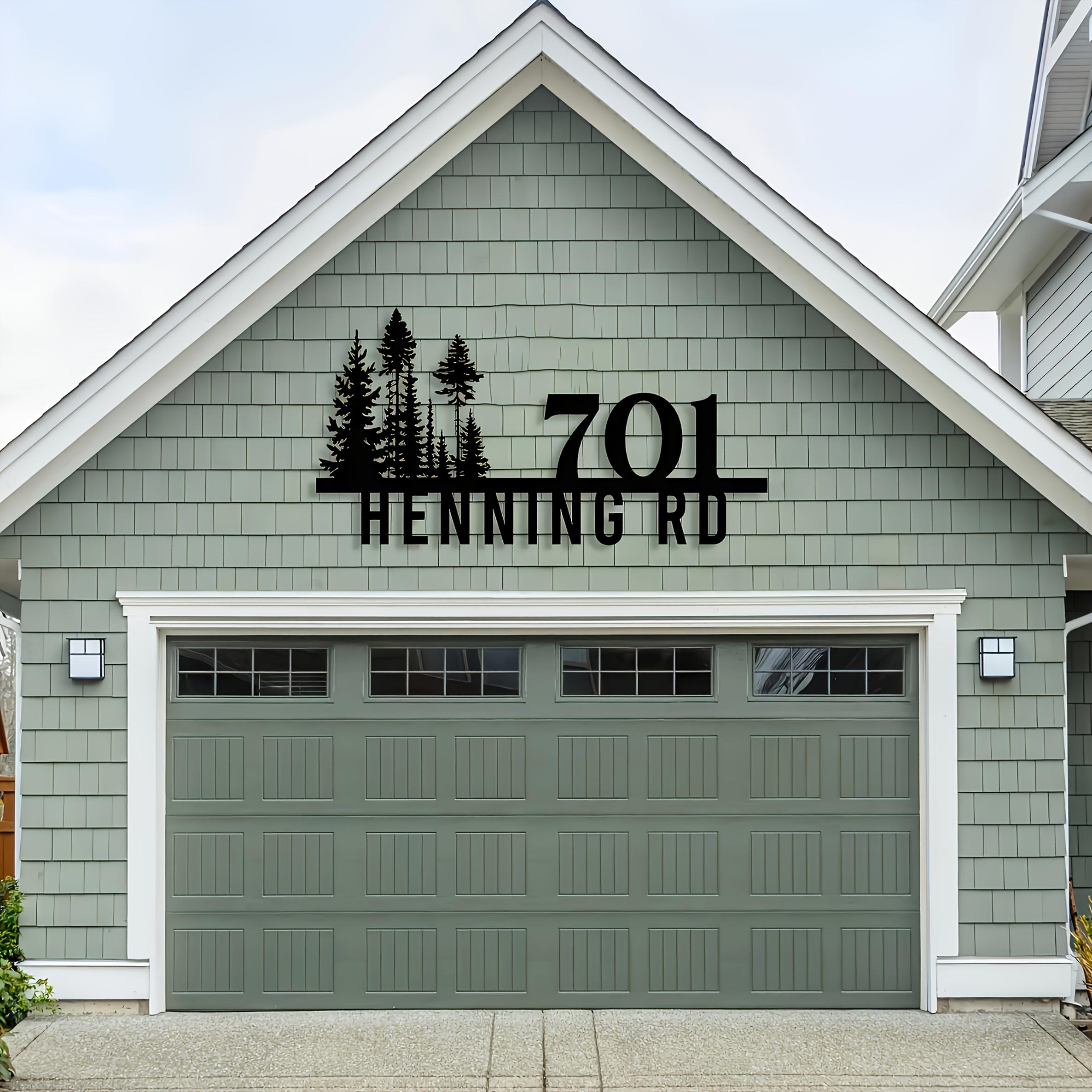 TEMU Custom Metal Address Sign - Personalized Pine Tree Nature Theme Design, High-quality Weather-resistant Iron Door Plate For Homes, Hotels, & Apartments, Housewarming Gift, Holiday Present