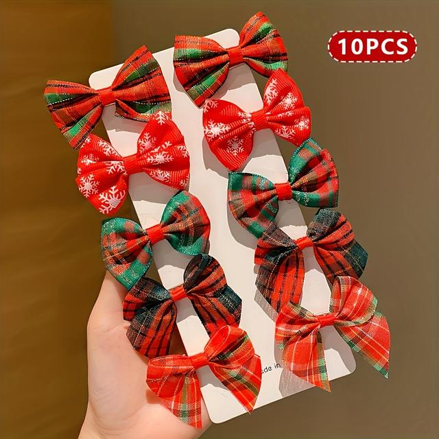 TEMU 10-pack Christmas Bow Hair Clips: And Cute Design, Perfect For Casual Attire And Festive Occasions – Fashion