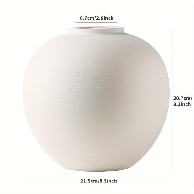 TEMU Modern Large Ceramic Vase - Round Decorative Flower Pot For Decor, Ideal For Living Room, Bookshelf, Mantel