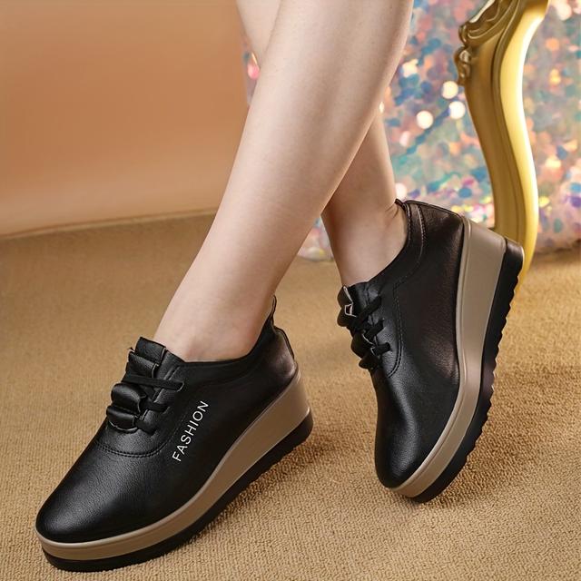 TEMU Thick-soled Flat Shoes For Women, Spring/autumn 2025 New Arrival, Height-increasing Casual Korean Style Soft-soled Mom Shoes, Platform Shoes, Women Shoes