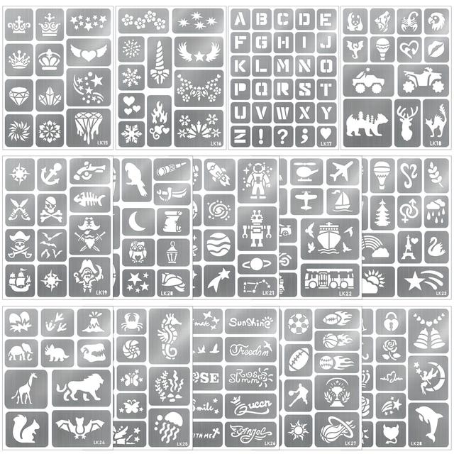 TEMU 14 Sheets Tattoo Stencils Kit, Diy Temporary Art Tattoos For Glitter, Airbrush And Hand Painted Body Art Cosmetics - , Legs, Neck And Back, Makeup Decoration For Music Festivals, And Parties!