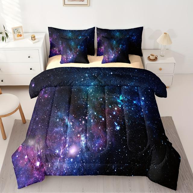 TEMU Bedding Set - Space-themed Comforter With Deep & Design, Soft Bedspread For Bedroom Decor, Includes Pillowcases, Machine Washable, Bedding