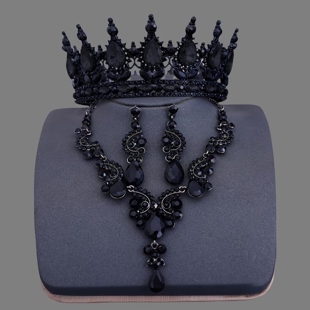 TEMU Baroque Style Rhinestone Crown Set - Elegant Tiara, Necklace & Earrings For Wedding, Stage Performances, And Special Occasions - Only