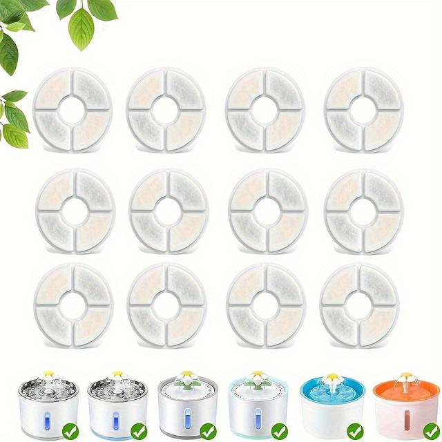 TEMU 12-pack Round Replacement Filters For Cat Water Fountain, Compatible With 2.4l/1.6l/54oz Pet Drinking Dispenser, Non-toxic Polypropylene Material, Without Battery - Ideal For