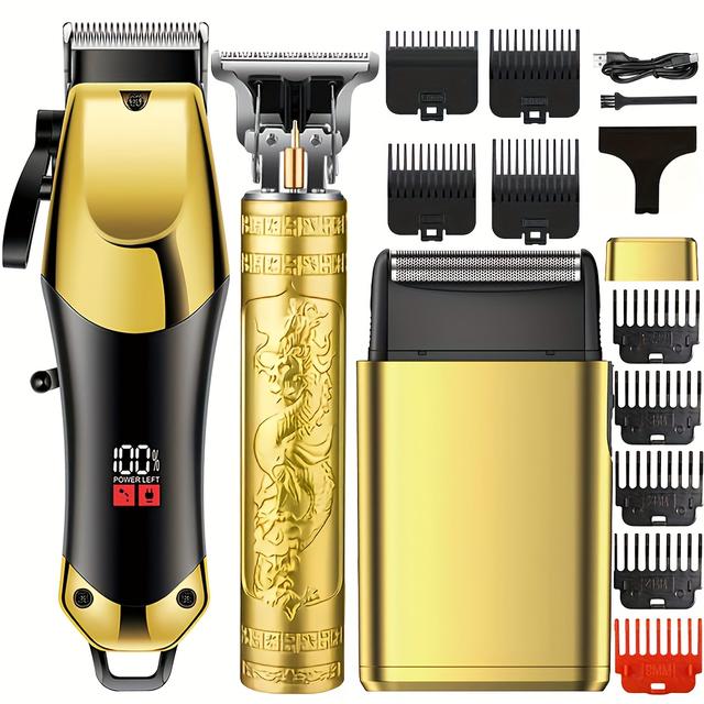 TEMU Men's Professional Barber Kit With Rechargeable Hair Clipper & Shaver - Abs Body Machine, Long-lasting, Portable Grooming Tools - Ideal Gift For Dad, Husband, Suitable For Haircutting At & Travel