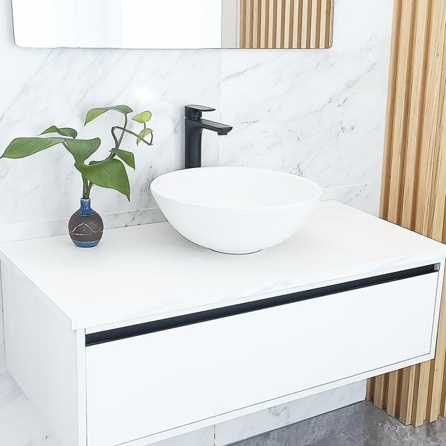 TEMU Dia 42cm Round Ceramic Wash Basin, Small Vessel For Bathrooms Above Counter, Modern White Ceramic Bathroom Basin Art Basin Vanity Bowl Sink, Pop-up Basin Waste And Faucet Not Included
