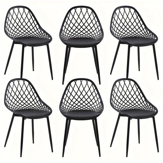 TEMU Ensemble de 6 chaises jardin, fauteuils patio avec pieds métalliques, siège extérieur plage pour balcon salle à manger terrasse noir