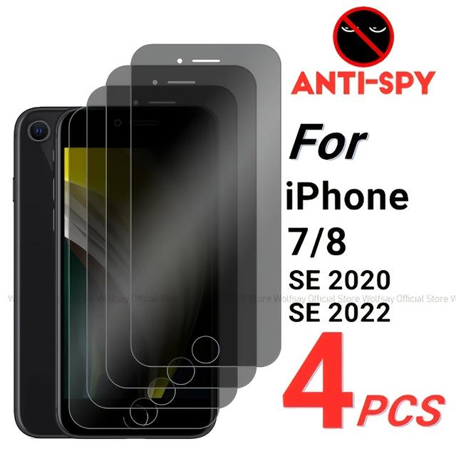 TEMU 4er-Pack Gehärtetes Glas-Schutzglas für iPhone 7/8, SE 2020/SE 2022, Anti-Spy , Anti-Scratch,