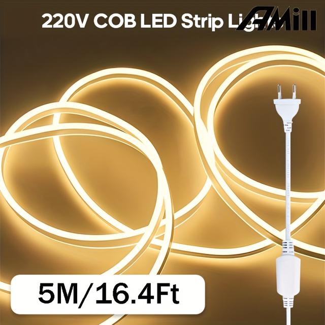 TEMU Amill Smart Led Strip Light With Smart - Cob Light Tube, 288 Leds Per Meter Flexible Rope Light Suitable For Kitchen, Bedroom Lighting, Christmas, Party Decorations