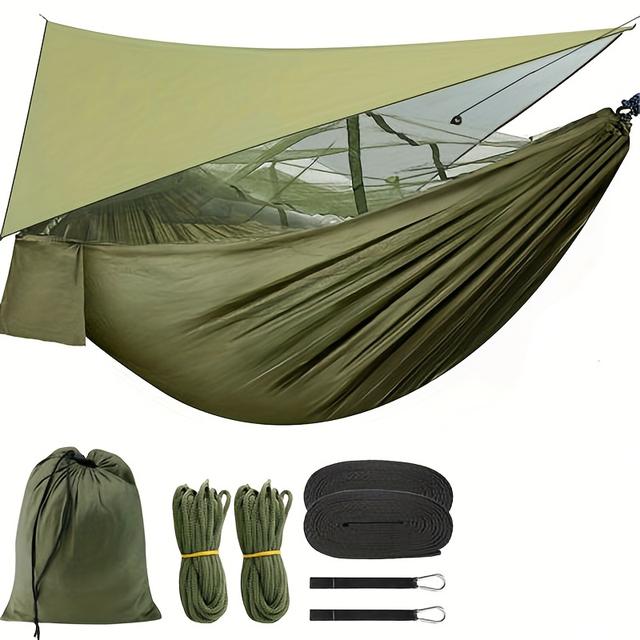 TEMU 1pc Camping Hammock With Tarp And Net, Portable Single Double Hammock Tent With Tree Strap, Backpacking Hammock With Tent Tarp Cover For Hiking Travel, Yard Activitie, Without Battery