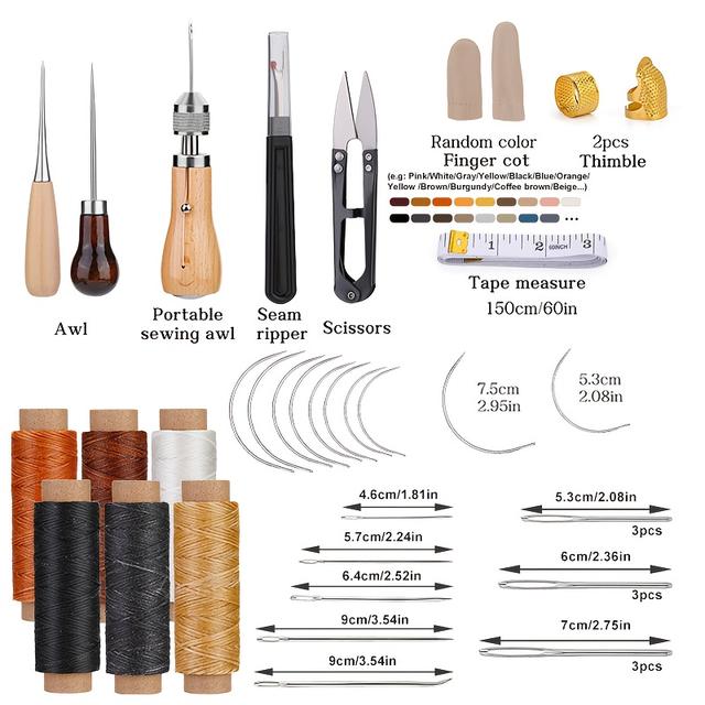 TEMU Tragbares Nähspitzen-Set mit Tasche, inklusive Nähwerkzeug und Anleitung, perfekt für Lederreparatur und Basteln mit gewachstem Faden