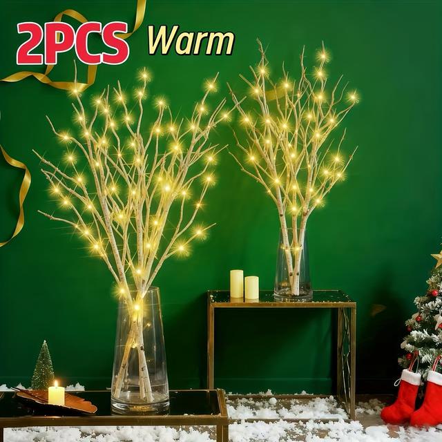 TEMU 50-led Warm White Artificial Birch-like Tree Branch With 8 , -free Indoor/outdoor Christmas Decoration - Realistic Snow-like Branches & Snow (durable Plastic) For Tree & Home