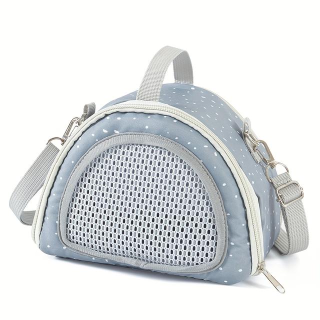 TEMU Breathable Small Bag For Hamsters, , Lizards, Hedgehogs & Birds - Lightweight Crossbody Travel Cage With Ventilation Mesh, Zipper Closure & , Stylish Grey & Blue, Bird Enthusiasts