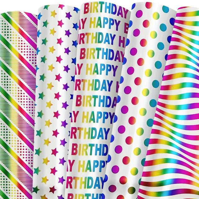 TEMU 5 ชิ้น กระดาษห่อของขวัญสำหรับงานปาร์ตี้, งานเบบี้ชาวเวอร์, วันเกิด, คริสต์มาส, วันวาเลนไทน์ - กระดาษหลากสีพร้อมลายผีเสื้อ, กระดาษห่อของขวัญ