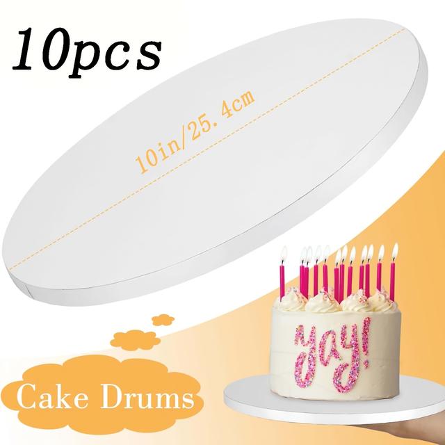 TEMU 6/10pcs 8/10/12 Inch Round Cake Boards, 1/2 Inch Thick, Sturdy Paper Cake Drum Pan, Cake Decorating Supplies For Multi-tier Birthday Wedding Party Cake Drum Board