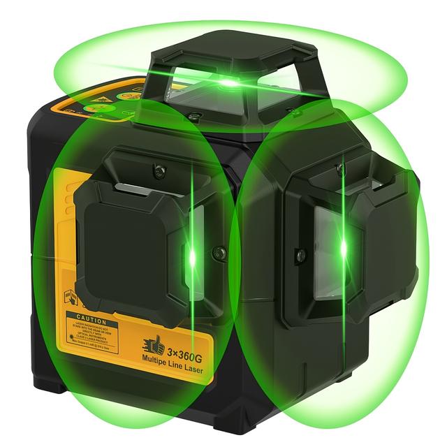 TEMU Niveau Laser Auto-Nivelant 12 avec 3x360°, Automatique et Manuel, Base Magnétique - Instrument de Mesure Et à Faisceau Vert