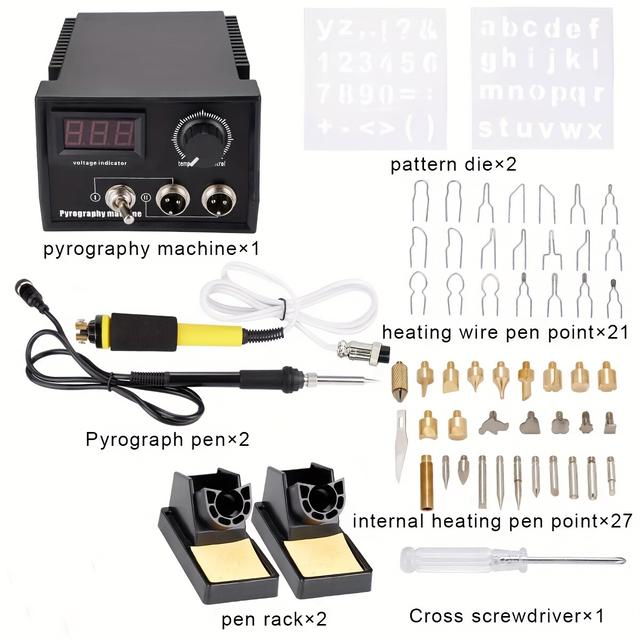 TEMU 220v Multifunctional Wood Burning Kit Tool 2-pen Burner Point Set