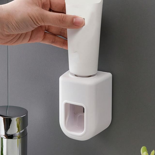 TEMU Distributeur de Dentifrice Mural Facile à Installer - Pas de Perçage , Compression Automatique pour de de Bain, Blanc