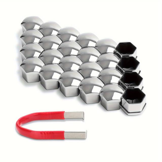 TEMU A Set Of 24 Silvery 17mm Wheel Nut Covers, Universal Wheel Caps, Flexible Wheel Cover Nut Protection Caps, And Removal Tools