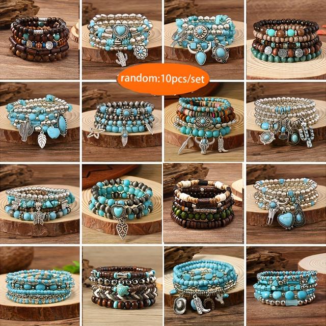TEMU A Mixed Set Of Bohemian Style Turquoise Jewelry, Perfect As A Vintage Ethnic Gift For Teenager, Ideal For Anniversaries, Birthdays, Parties, And Evening Wear., For Teenager, For Teenager