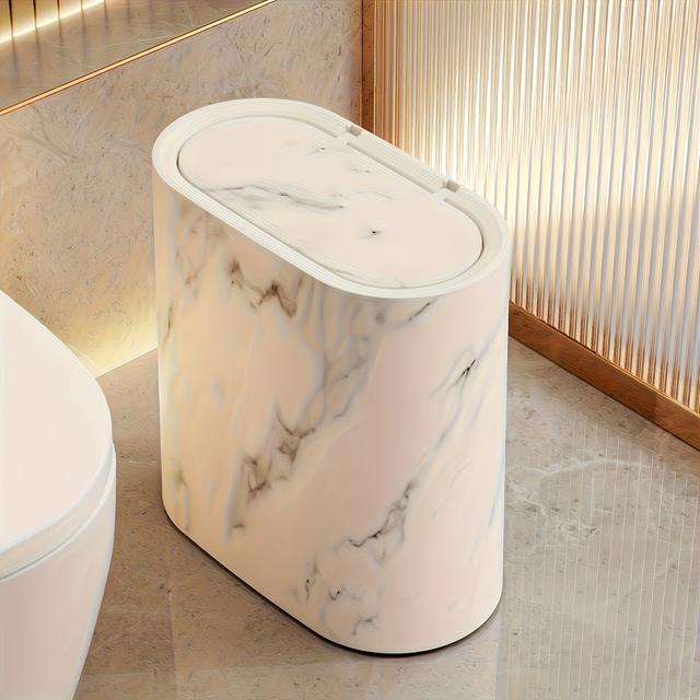 TEMU A Versatile Square Plastic Can With A Lid, Designed To Odors And Featuring A Push-open Lid, Suitable For Bathrooms, Hotels, Homes, And Living Rooms - No Power Source Required.