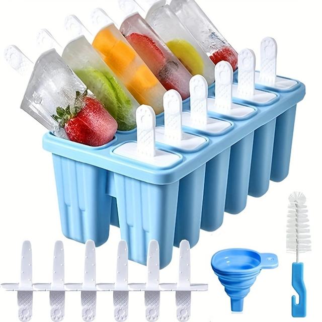 TEMU Moules à en Silicone à 12 Cavités, Démoulage Facile avec Bâtonnets Réutilisables, & Brosse de Nettoyage – Parfaits pour les Glaces Maison, de Fruits & Friandises de Fête