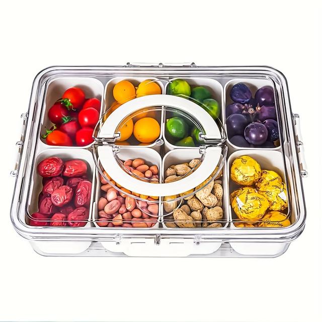 TEMU School Supplies Hot Food Box, Travel Snack Box With Lid And Handle, Hot Food Container With 8 Compartments, Transparent Storage Box For To School With Candy, Fruit, Nuts, Snacks