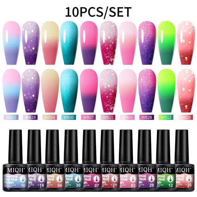 TEMU Conjunto de 10 Vernizes de Gel Térmicos que Mudam de Cor, com Efeitos de Gradiente Sensíveis à , Glitter Semipermanente, Feitos de Materiais e uma Fórmula de Gel Sem Perfume