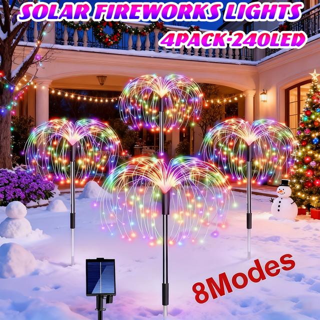 TEMU Paquete de 4/1 Luces solares para jardín exterior con 8 , 320/240/60 LED IP65 resistentes a , alimentadas por energía solar, control remoto, regulables, montaje semiempotrado, para patio, porche