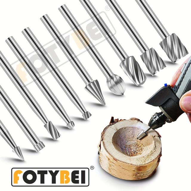 TEMU 10pcs High-performance Carbide Rotary Burr Set With 1/8 Inch Shank - Grinding And Carving Tasks.