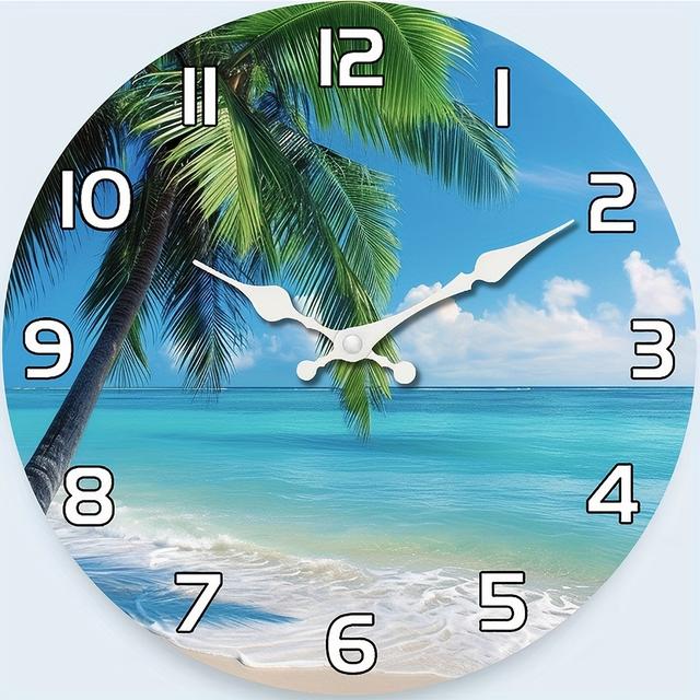 TEMU Strand-Themen Wanduhr, Runde Form, Ideal für Schlafzimmer, Küche, Wohnzimmer Dekor, Einfache Installation, Perfektes Geschenk, Elemente, Hängende Uhr