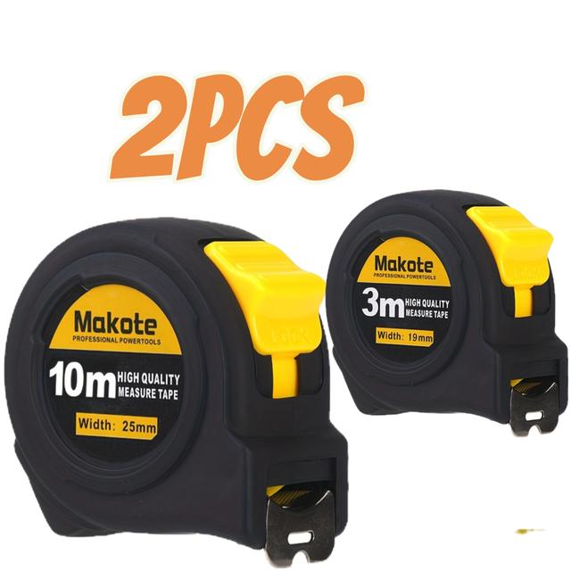 TEMU 2개 MAKATE 내구성 강철 측정 테이프 - 3/5/10미터 옵션, 고품질, 내마모성 레버 잠금, 검정 & 노랑|줄자
