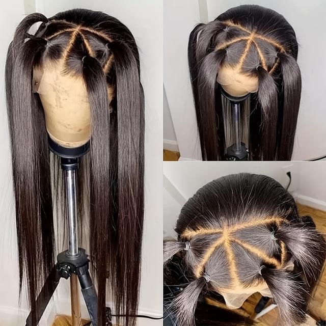 TEMU Glueless Lace Front Wigs Suitable For Women - 13x6 Front Hairline & Hair, Heat Resistant Synthetic Fiber Wig With Straight Hair, No Glue Application Required For Wear (natural Black)