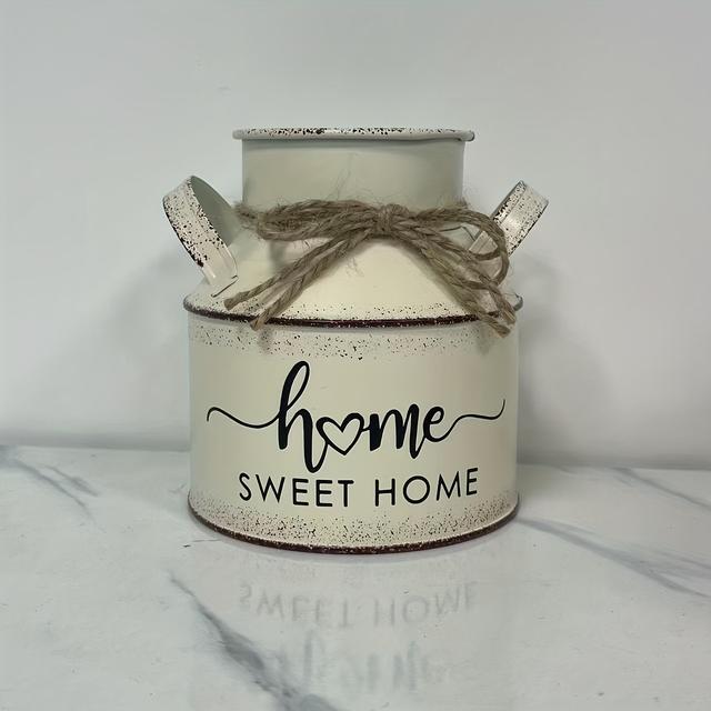 TEMU 헤мп 로프가 달린 러스틱 빈티지 메탈 꽃병 - 거실, 발코니 또는 집을 위한 우아한 플로럴 장식 - 튼튼한 철제 구조, 전기 불필요, 현대적인 또는 전통적인 공간에 적합, 꽃병 장식, 발코니 장식, 기하학적 패턴