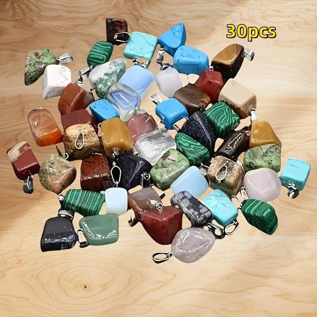TEMU 30pcs Natural Agate Stones, Assorted Irregular Gemstone Pendants, For Making, Necklace Bracelet Accessories, With Daily & Party Wear, For Valentine's Day Gift, Compatible