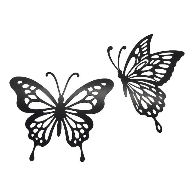 TEMU 2pcs Wall Art Decor, Metal Silhouette Hanging Butterflies, Garden Patio Living Room Bedroom Balcony Decor, No Power Needed, Perfect Gift For