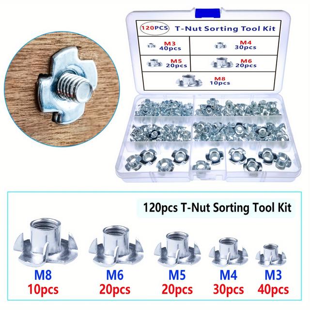TEMU 120pcs Tuercas en T de Acero Galvanizado - Resistentes a la Corrosión, Tamaños Surtidos M3-M10 para Madera, Soportes de Escalada y Armarios