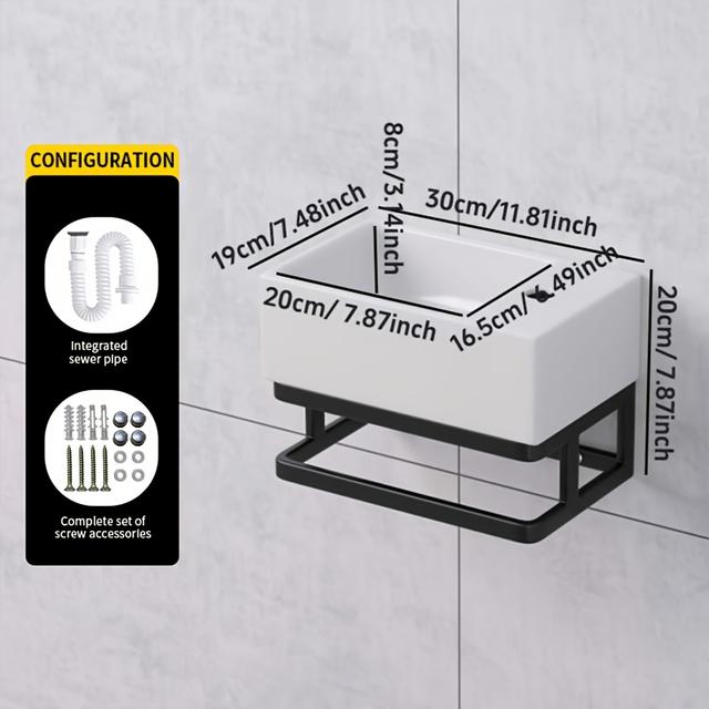 TEMU A Single-layer Black Wall-mounted Basin For Home Bathrooms, Made Of Ceramic, Suitable For Drainage, Includes Multiple Components For Shower Areas And