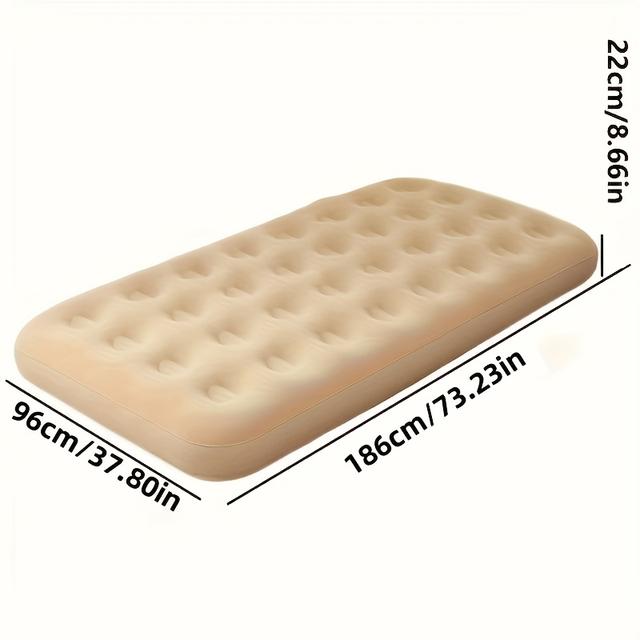 TEMU A Portable Beige Inflatable Mattress - Made Of Durable Pvc, Suitable For Camping, Family Gatherings, And Outdoor Leisure