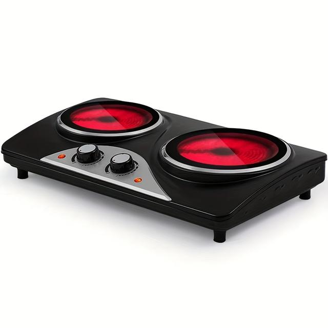 TEMU 1200w And 900w Dual Burners, Infrared Electric Ceramic Hot Plate For Cooking, Portable Countertop Cooking Surface, Glass Heating Plate That Up , Suitable For All Types Of Cookware