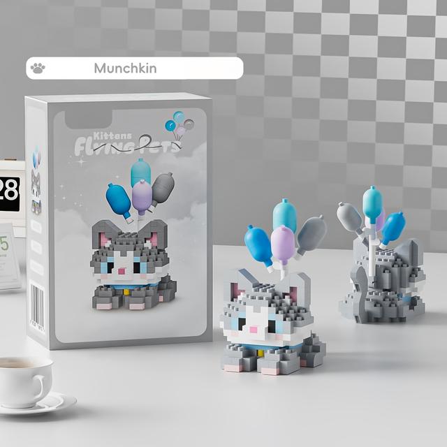 TEMU Dekoratív építőkocka figurák kis macskákról lufi témákkal