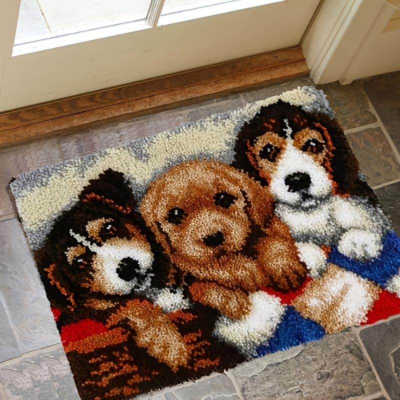 TEMU Kit de gancho de de tres cachorros, alfombra de hilo de ganchillo, alfombra preimpresa, bordado de alfombra DIY, de almohada, kit de gancho y , alfombra absorbente para el hogar antideslizante