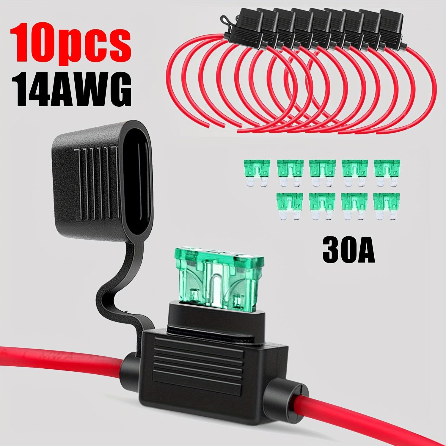TEMU 10 Juegos de Soportes en Línea para Paquete de Cables 14AWG, Soporte de Fusible de Cuchilla ATC/ATO 30A para Coche, JYFT