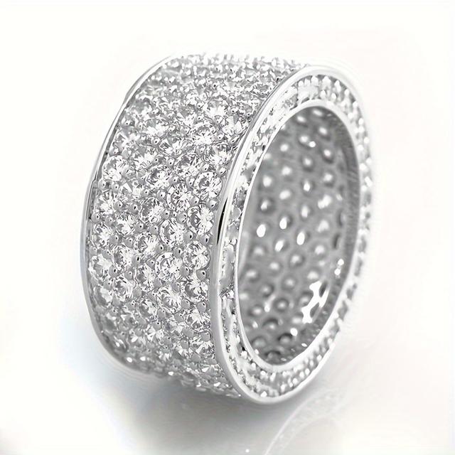 TEMU Luxury Super Sparkle Round Synthetic Zirconia Ring Fashion Unisex Ring Women's Rings Men's Rings High-end