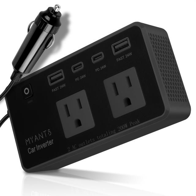 TEMU 200w Inverter, 12v To 110v Ac Power Inverters For Vehicles With Pd 24w Usb-c, Dual Usb Ports And Qc3.0 Fast Charging Ports Charger Adapter