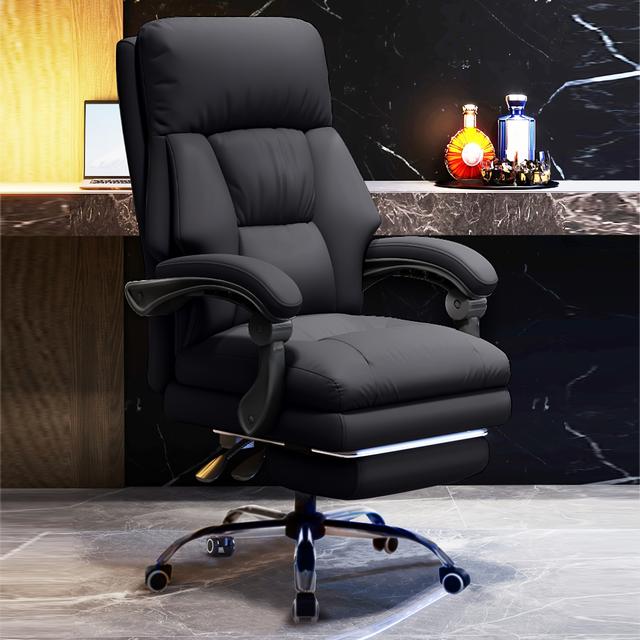 TEMU Comfortable Office Chair Ergonomic Waist Support Adult Soft Leather Office Chair High Desk Chair Large And High Executive Chair With Foot Rest